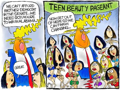 Political cartoon U.S. Trump sexual harassment Roy Moore
