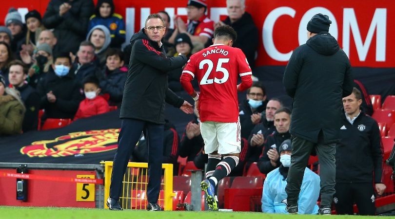 Ralf Rangnick and Jadon Sancho at Manchester United in December 2021.