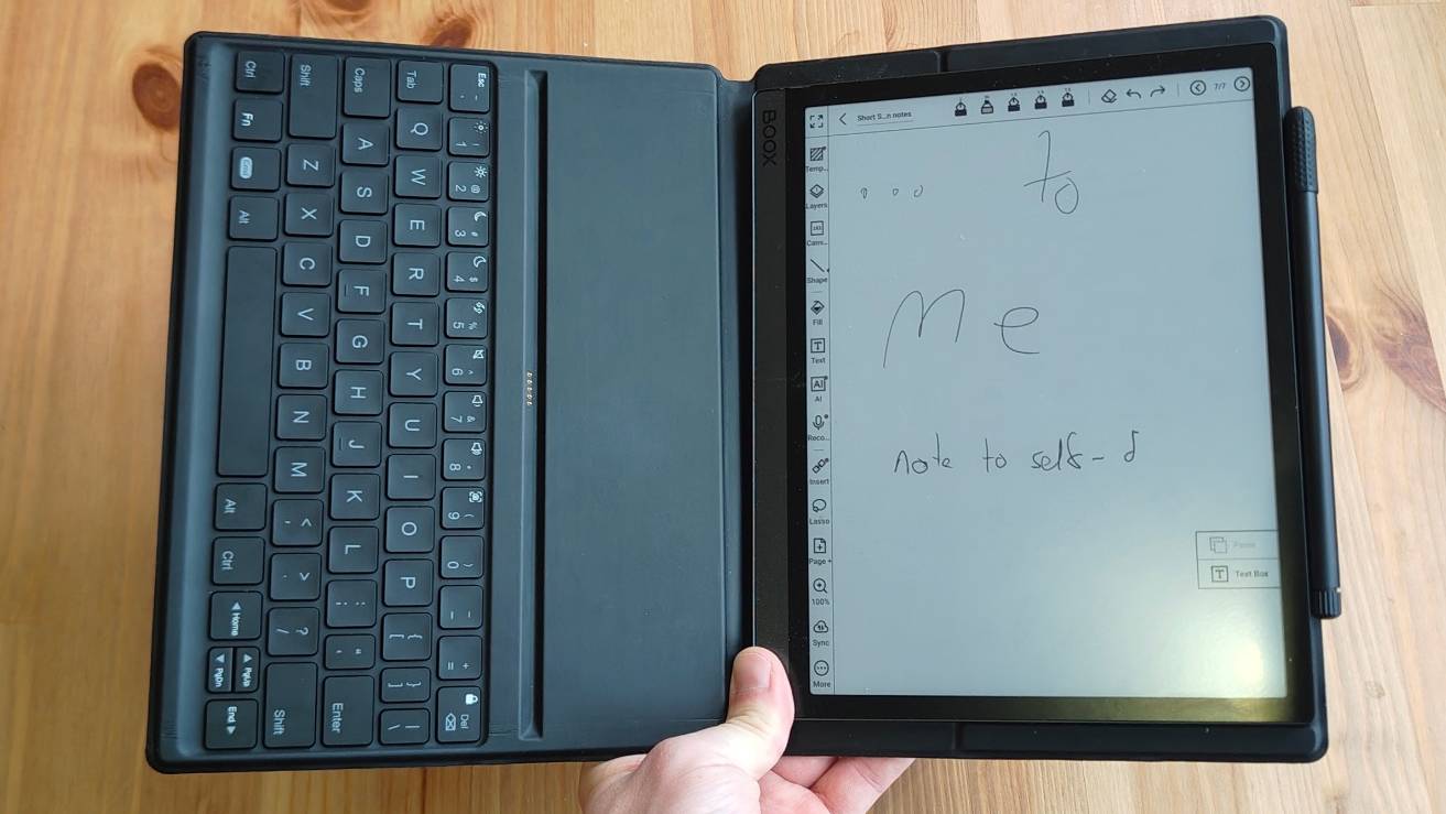 The Onyx Boox Tab Ultra C on a wooden table