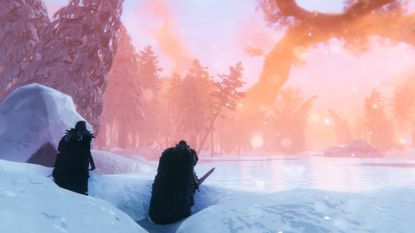 Valheim Deep North screenshot shows two people stood in a snowy area.