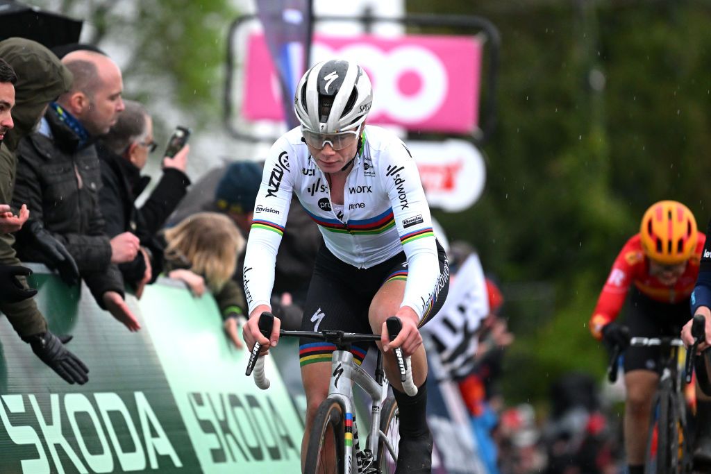 HUY BELGIUM APRIL 17 Lotte Kopecky of Belgium and Team SD Worx Protime crosses the finish line during the 27th La Fleche Wallonne Feminine 2024 a 146km one day race from Huy to Huy UCIWWT on April 17 2024 in Huy Belgium Photo by Dario BelingheriGetty Images