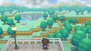 A screenshot from Pokémon Black 2/White 2 overlooking Aspertia City.