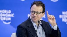 Anthropic CEO Dario Amodei speaking at a panel session during the World Economic Forum in Davos, Switzerland. 