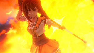 Estelle poses in front of explosion Trails in the Sky Second Chapter