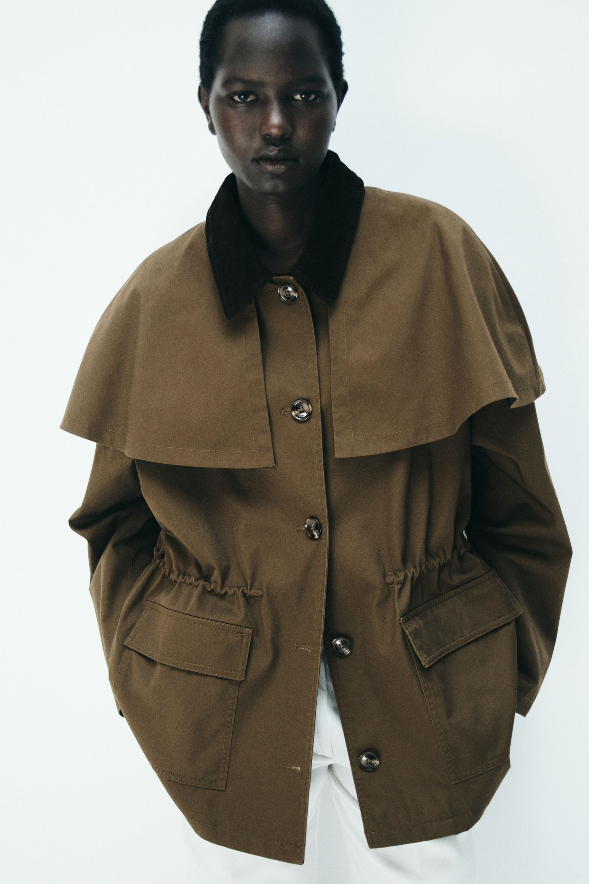 Cape-Detail Twill Jacket