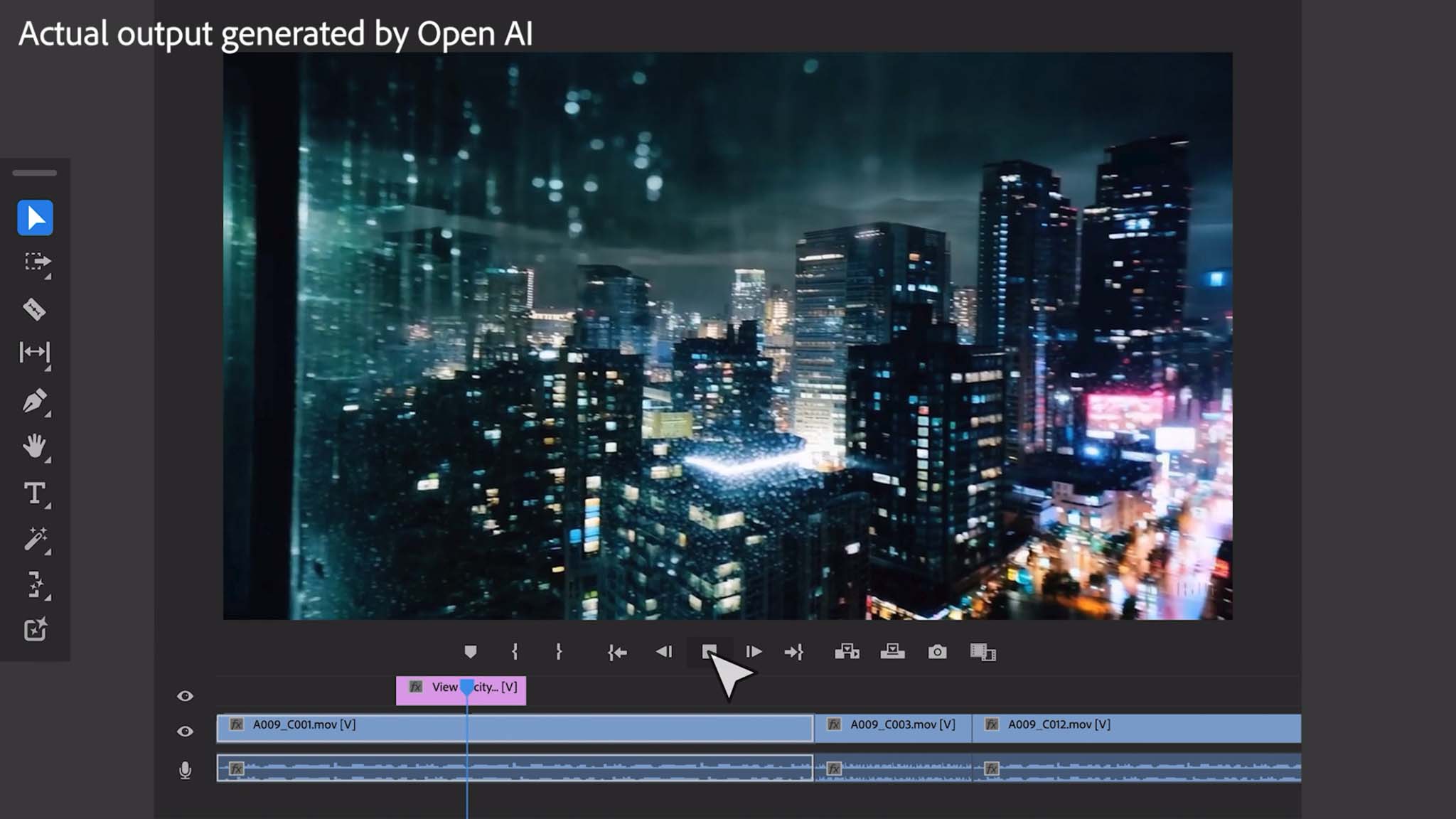 Adobe Premiere Pro con salida generada por Open AI.