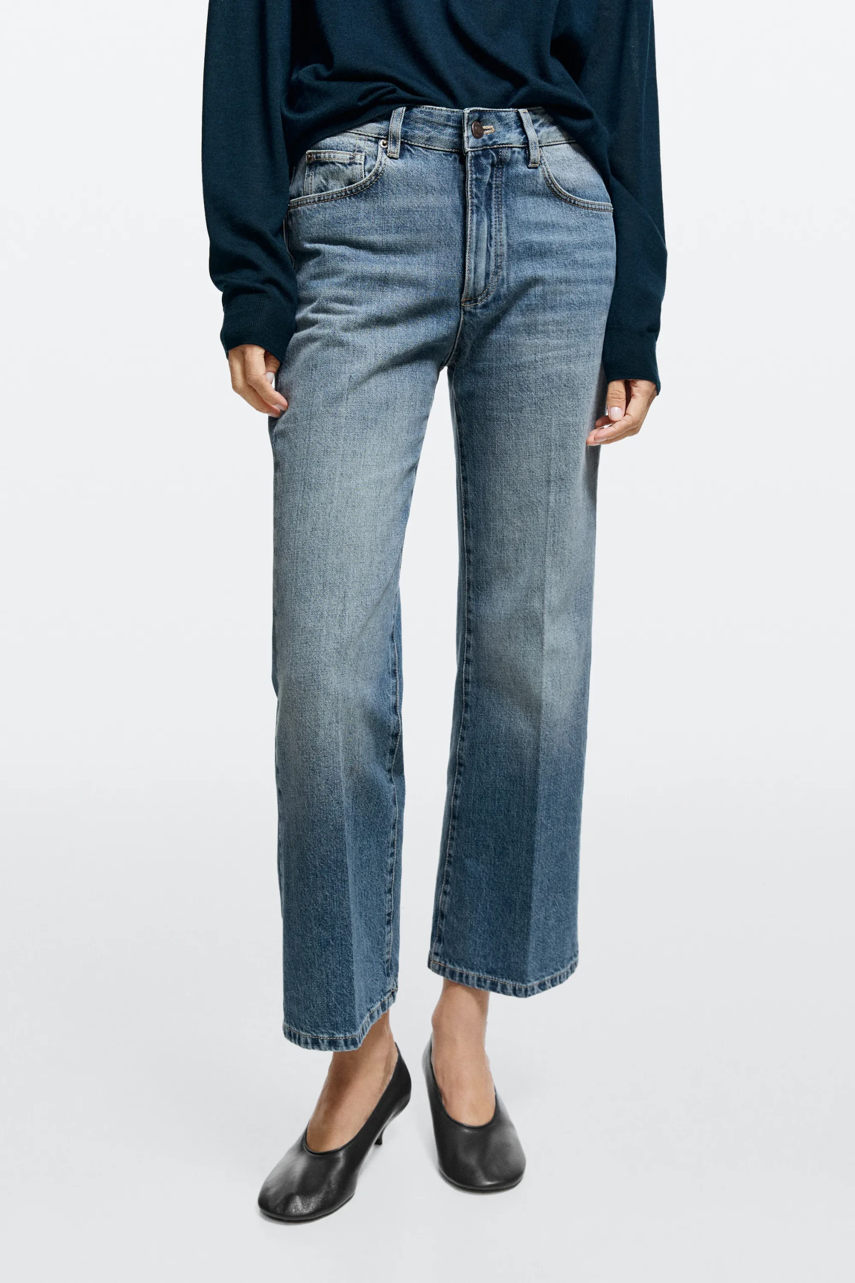 Massimo Dutti, Mid-Waist Cropped Flare Fit Jeans