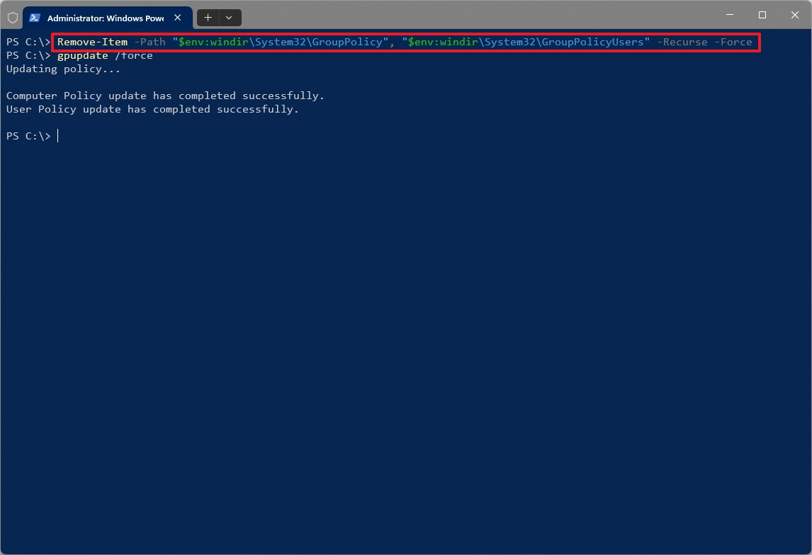 Group Policy reset all settings with PowerShell