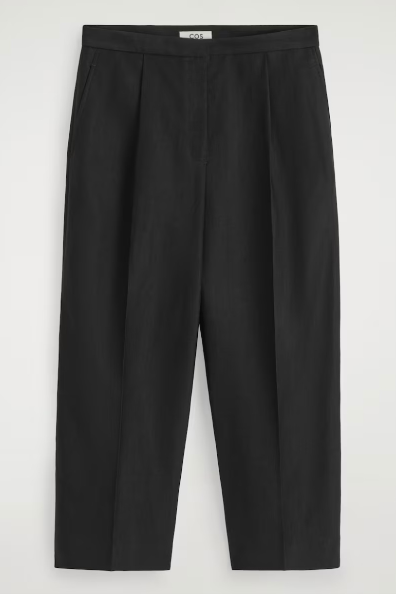 Linen Blend Cropped Straight Leg Pants