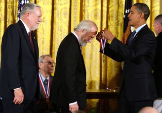 Adobe co-founder John Warnock receives the National Medal of Technology and Innovation from US president, Barack Obama