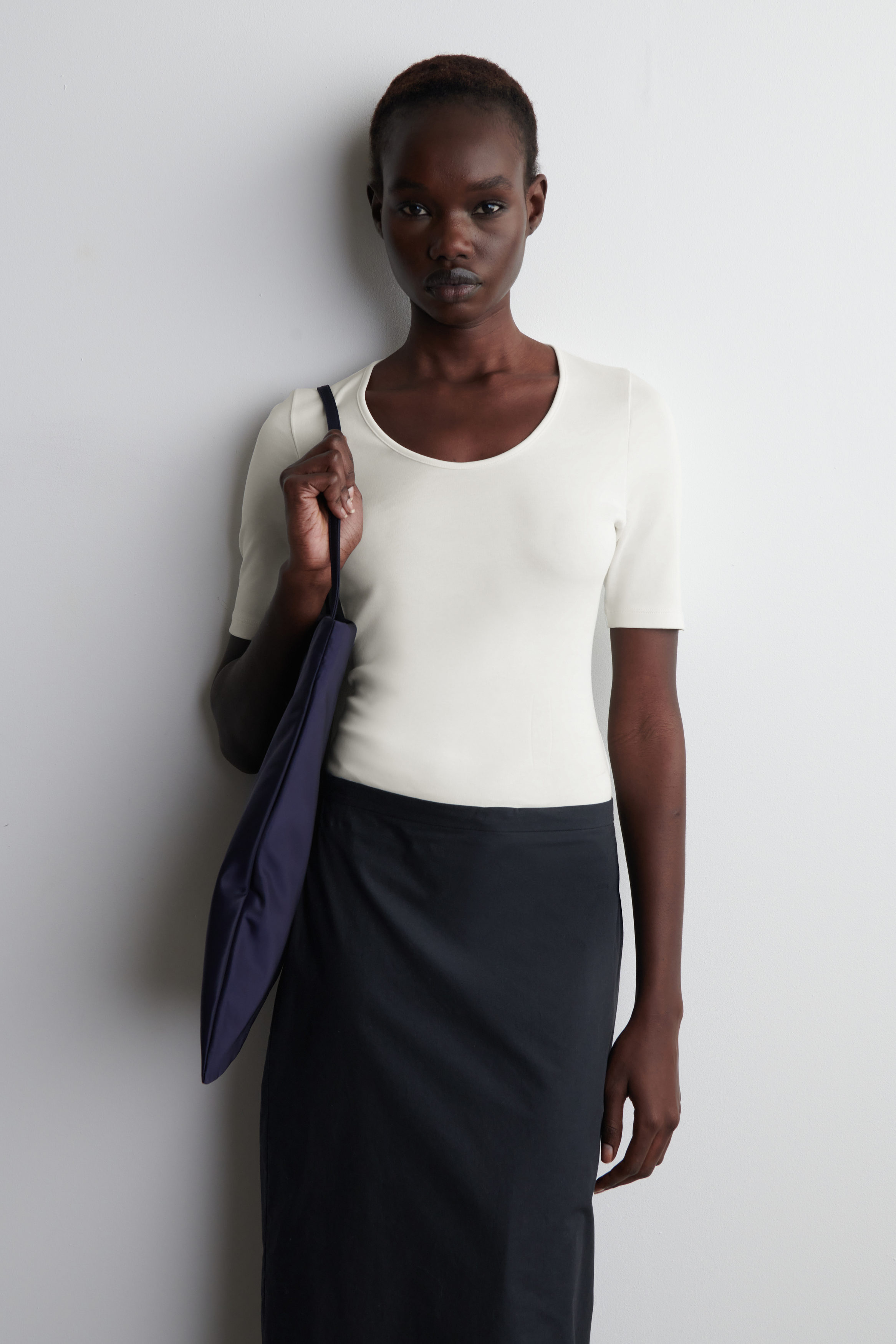 Slim spoon neck cotton t-shirt