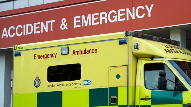 LONDON, ENGLAND - DECEMBER 09:An ambulance sits outside St Thomas&amp;#039; Hospital on December 9, 2013 in London, England. Some patients taken by ambulance to A&amp;amp;E departments are waiting in the vehi