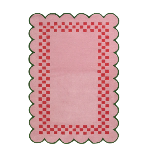 Eleanor Bowmer Pink Scallop Checkerboard Wool Tufted Rug