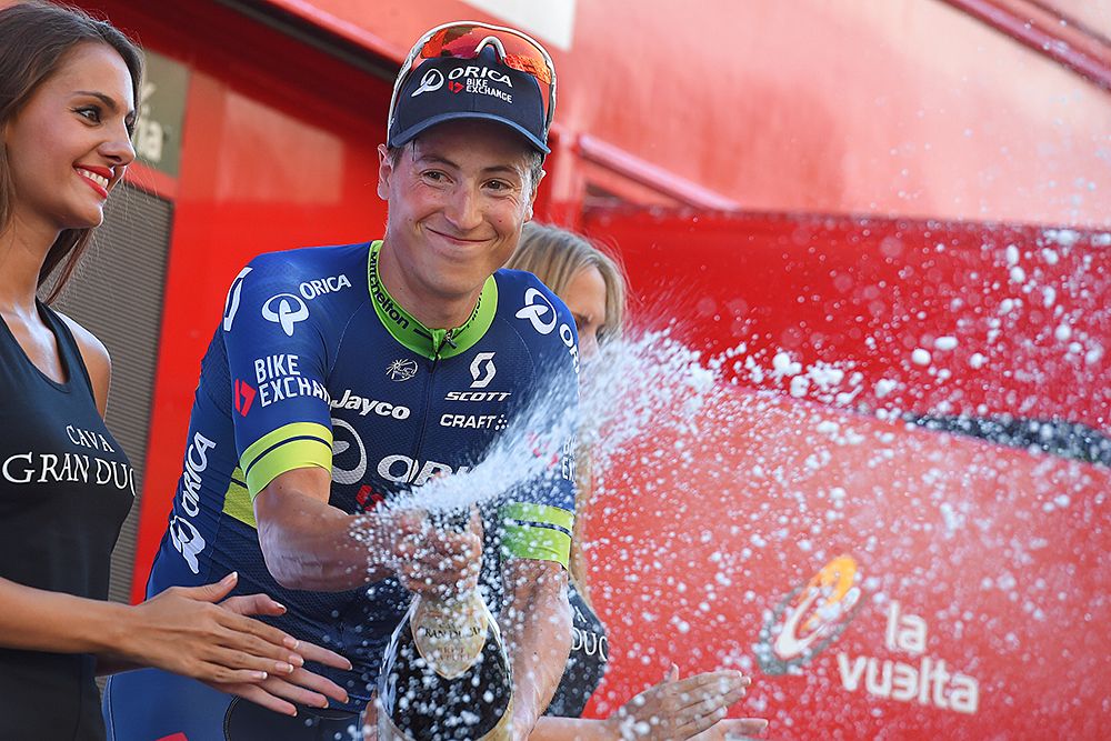 Jens Keukeleire (Orica-BikeExchange) celebrates his stage 12 victory at the Vuelta a Espana