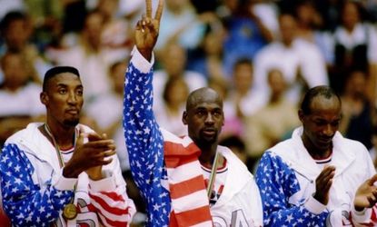 Scottie Pippen and Michael Jordan of the 1992 men's Olympic basketball team