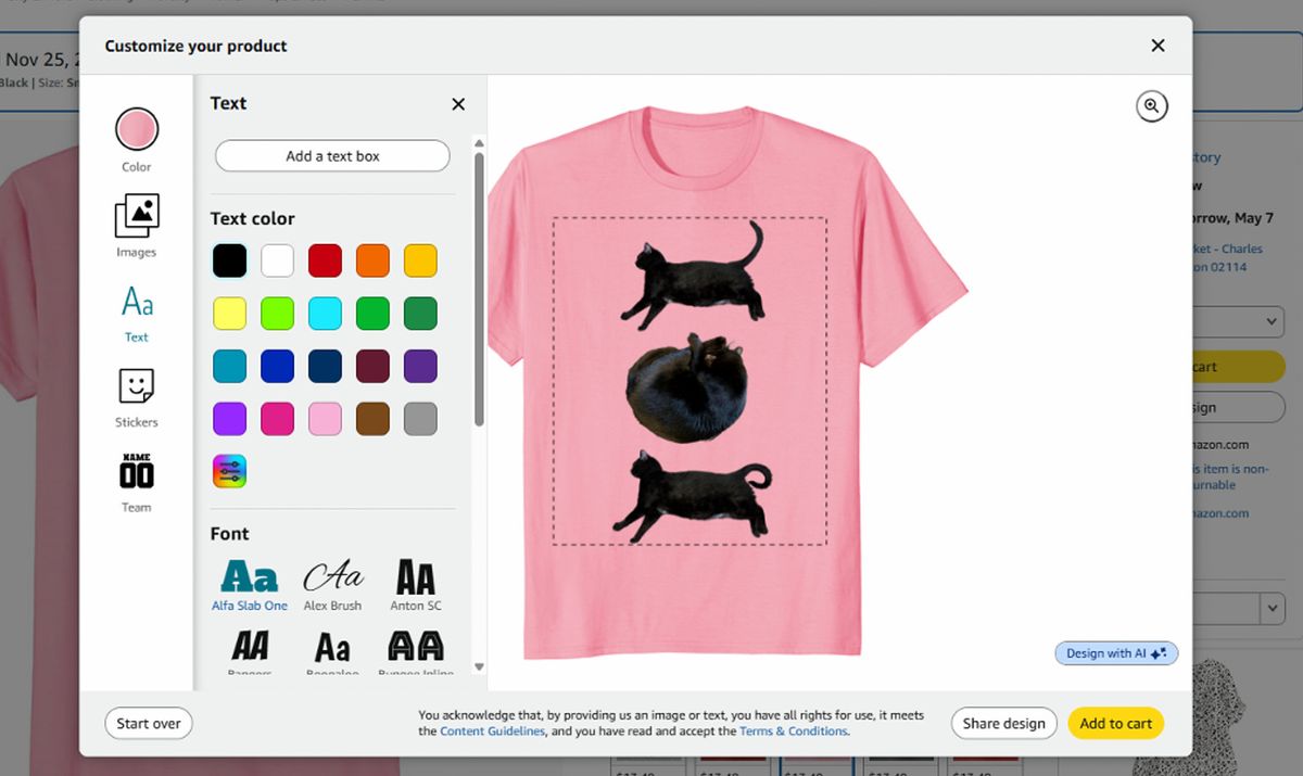 Amazon Custom T-Shirt screenshot.