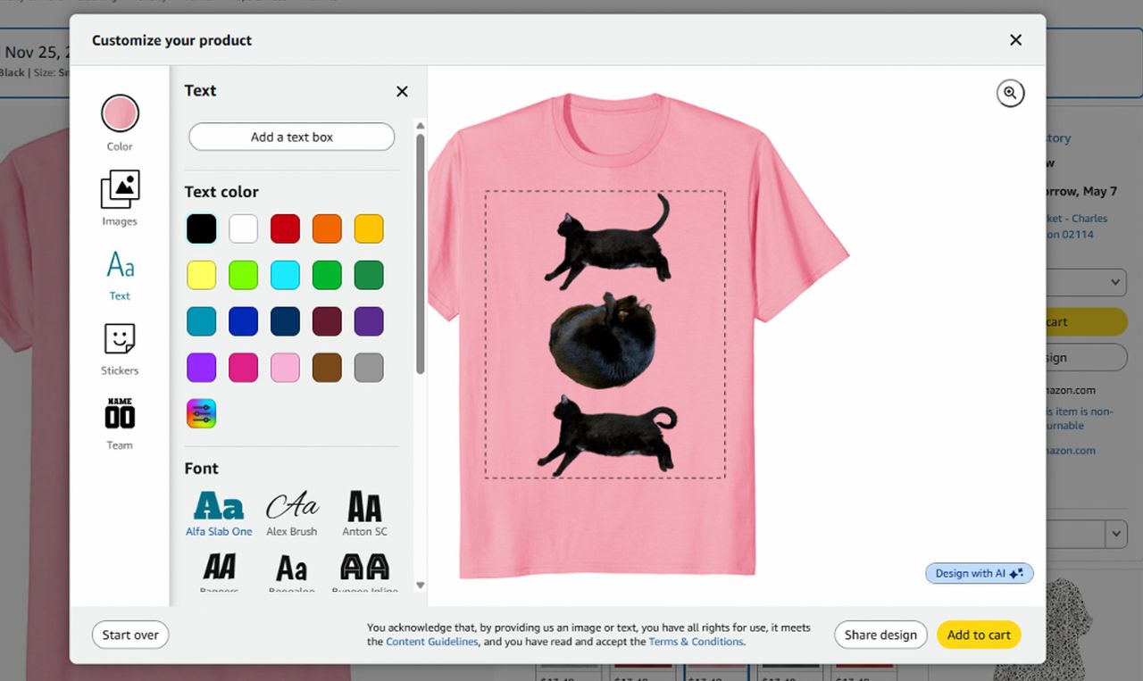 Amazon Custom T-Shirt screenshot.