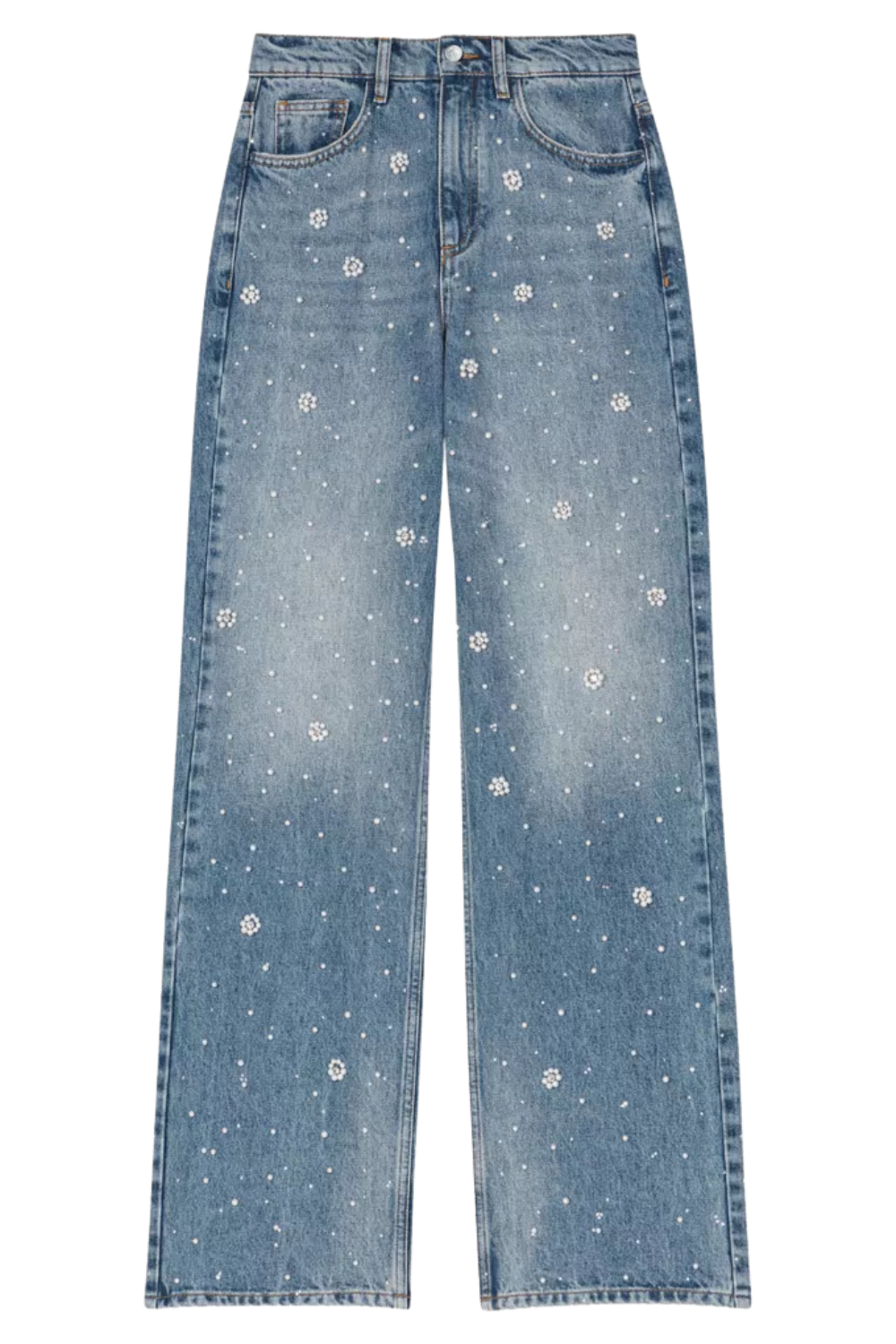 Embellished Straight-Leg Mid-Rise Denim Jeans