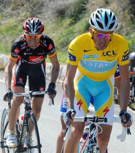 Alberto Contador (Astana) makes his move on the Col d'Eze