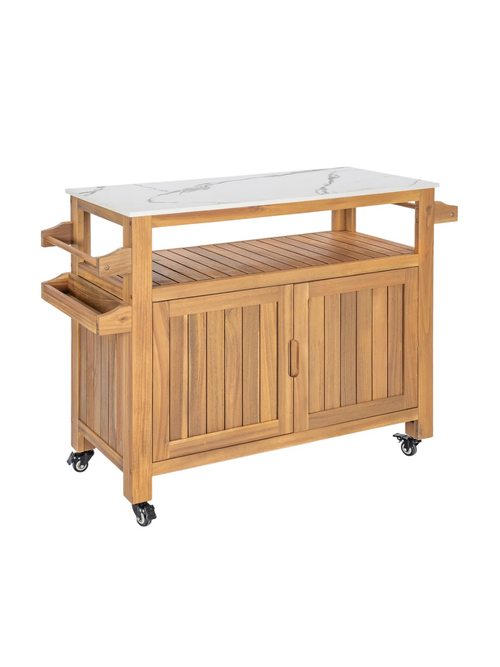 Modern Farmhouse Acacia Wood Outdoor Bar Cart 