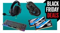 Assorted components and peripherals on a blue background with Black Friday Deals logo