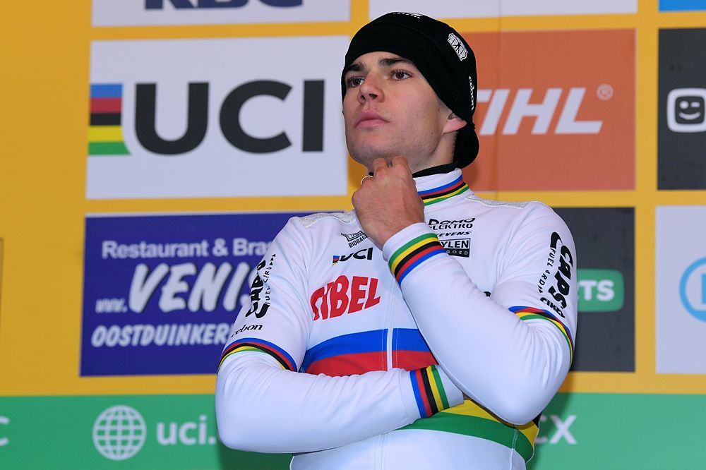 Wout van Aert second place on the podium in Koksijde