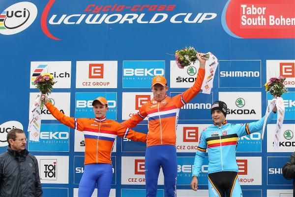 U23 podium in Tabor (L-R): Corne Van Kessel, Mike Teunissen and Wietse Bosmans