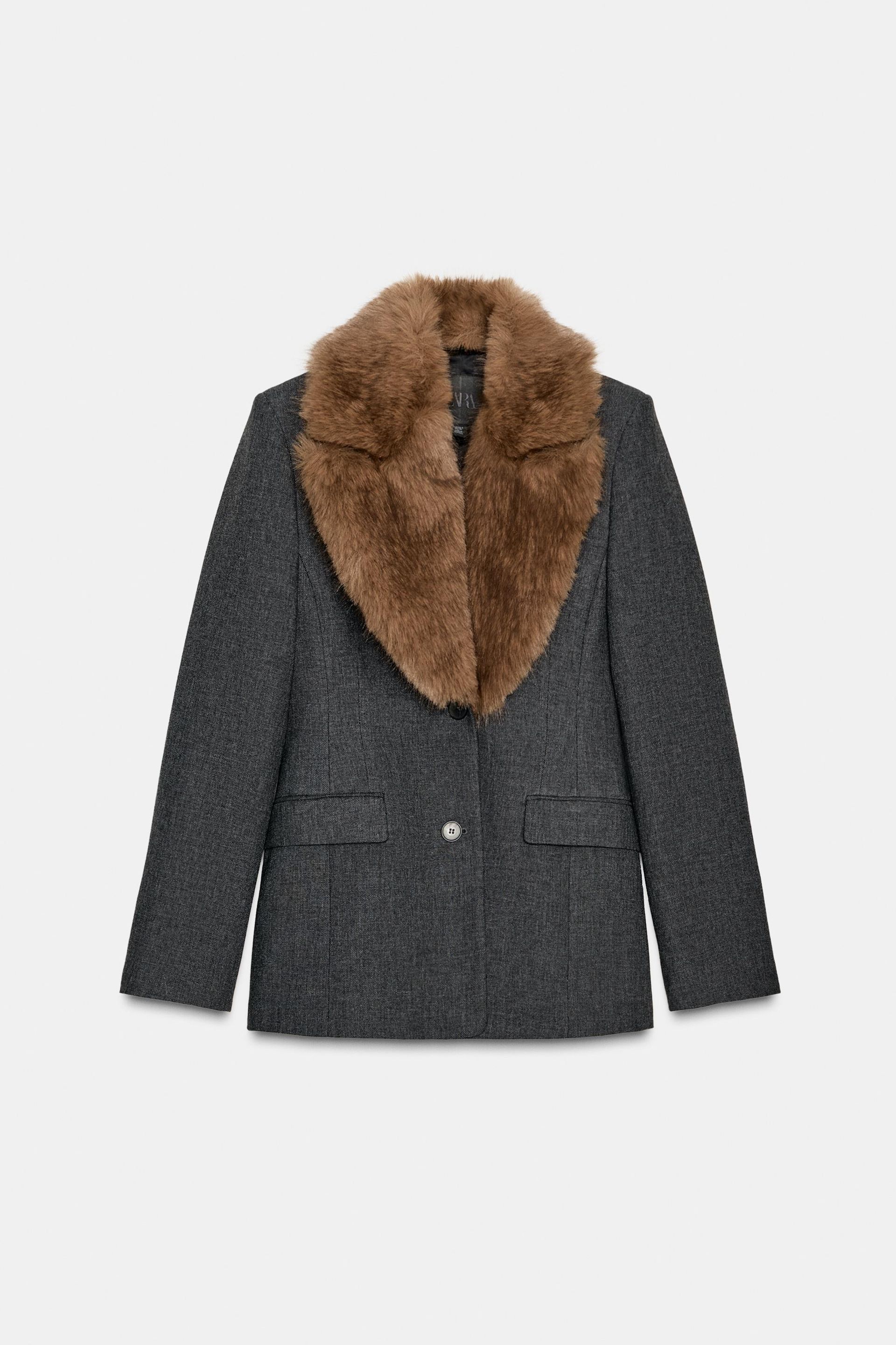 Fitted Blazer With Faux Fur Collar Zw Collection
