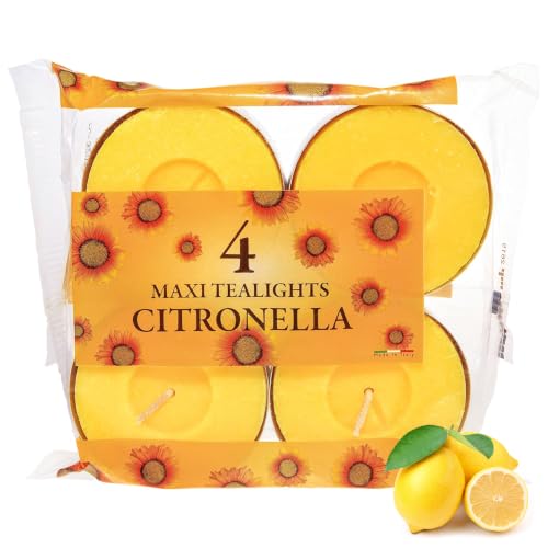 Price's Candles Citronella Maxi Tealights Pack of 4 Long Burning 10 Hour Outdoor Wax Tea Lights Garden Patio Camping Home Ambient Candle