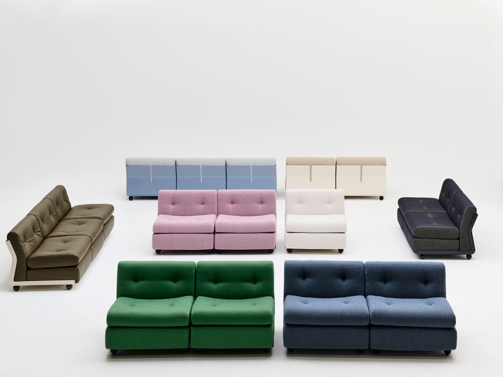 Sofas by Mario Bellini for Hay in colours including green, blue, pink and white