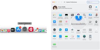 To enable shortcuts for Accessibility zoom, open System Preferences from the Dock, then click Accessibility.