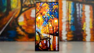 A Leonid Afremov painting displayed on the Samsung Galaxy S24 Ultra's more vivid display