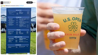 A board with US Open prices and a close up of a beer