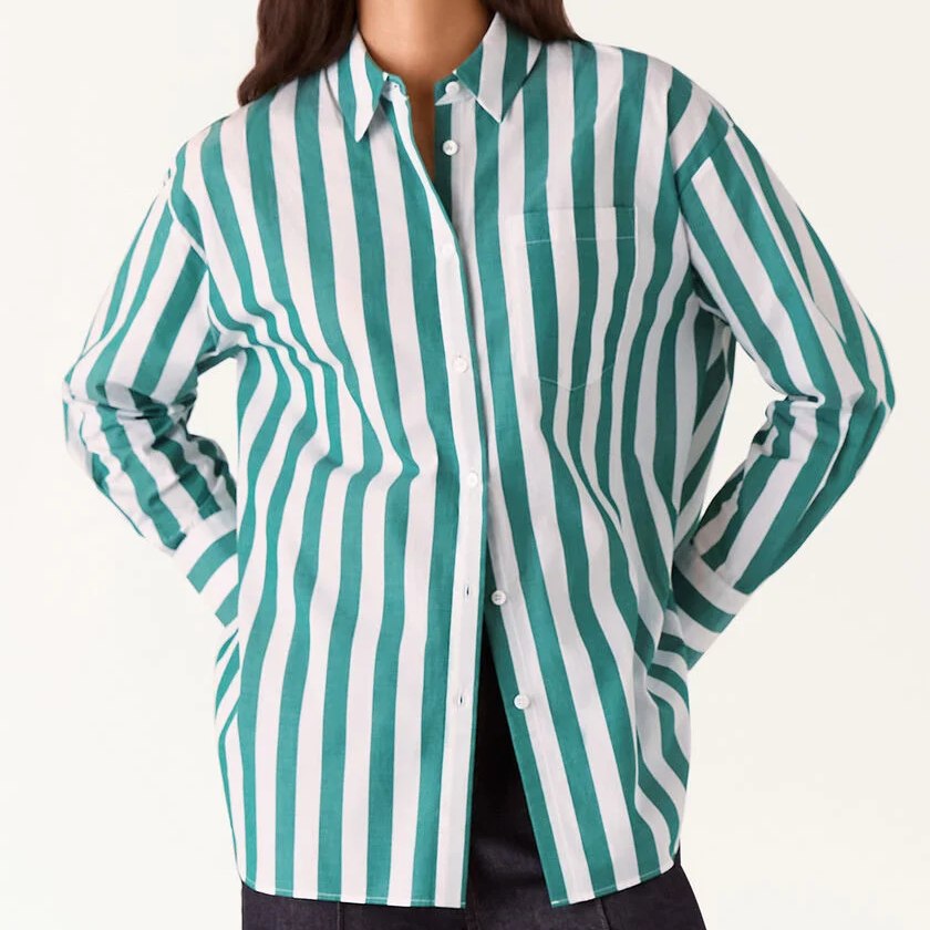 Whistles Green Striped Oversized Shirt