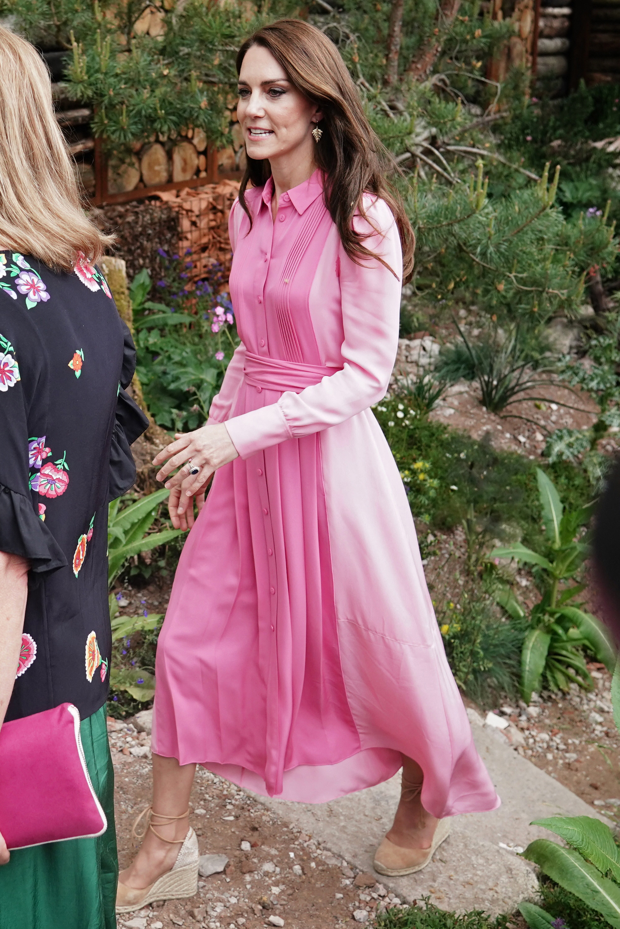 Kate Middleton wearing a long sleeved pink dress