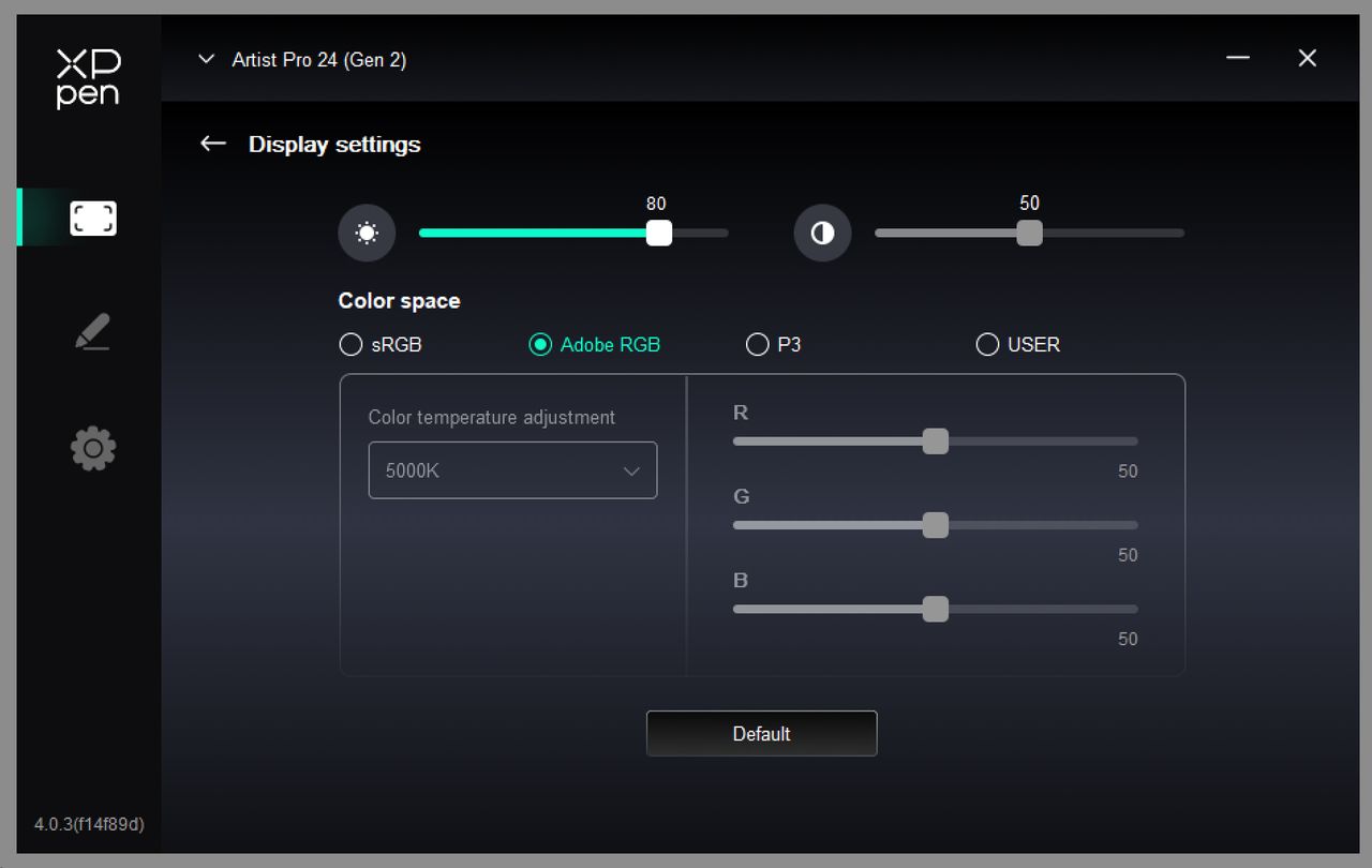 Screenshot of the display settings for the XPen Artist Pro 24 (Gen 2) 4K drawing tablet