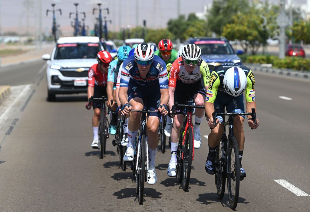 JEBEL HAFEET UNITED ARAB EMIRATES FEBRUARY 23 Ayco Bastiaens of Belgium and Team Soudal QuickStep competes in the breakaway during the 7th UAE Tour Stage 7 a 176km stage from Al Ain Hazza Bin Zayed Stadium to Jebel Hafeet 1031m UCIWWT on February 23 2025 in Jebel Hafeet United Arab Emirates Photo by Dario BelingheriGetty Images
