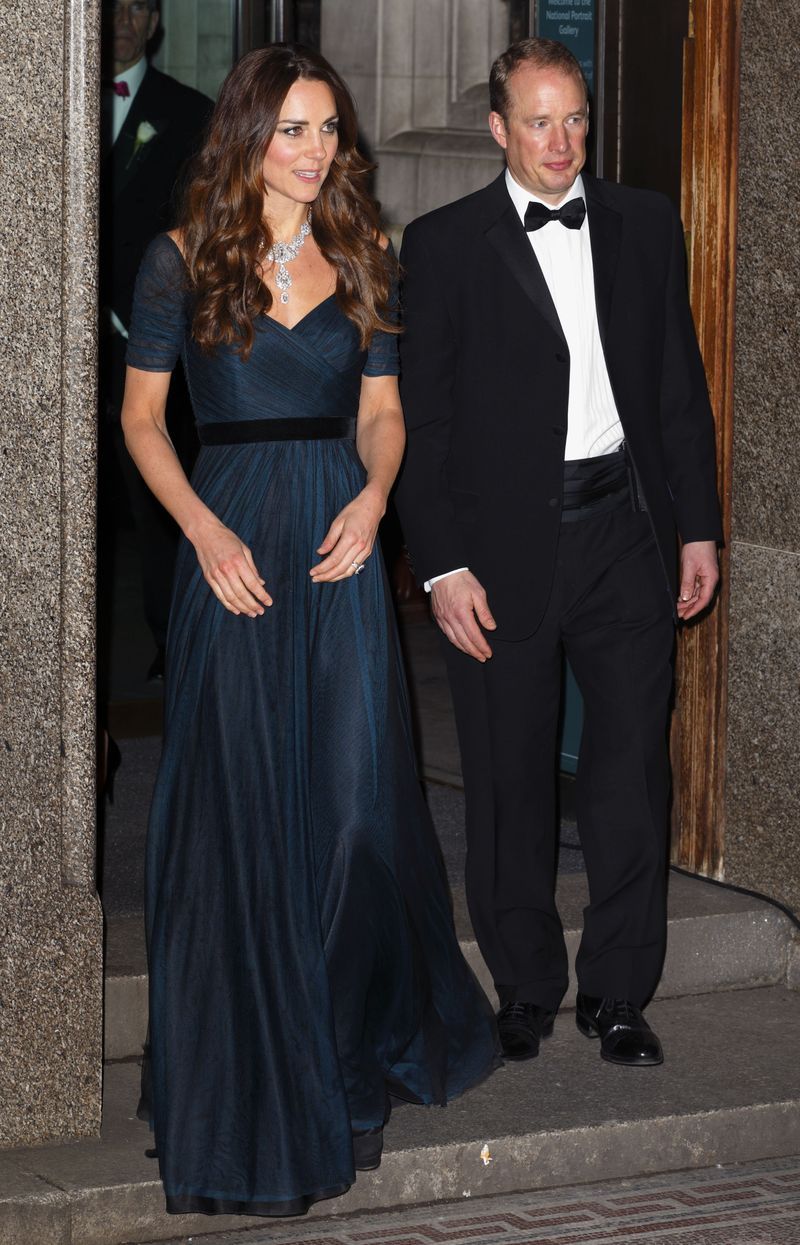 At the National Portrait Gallery Gala, she was striking in a dark blue Jenny Packham tulle gown and diamond necklace.