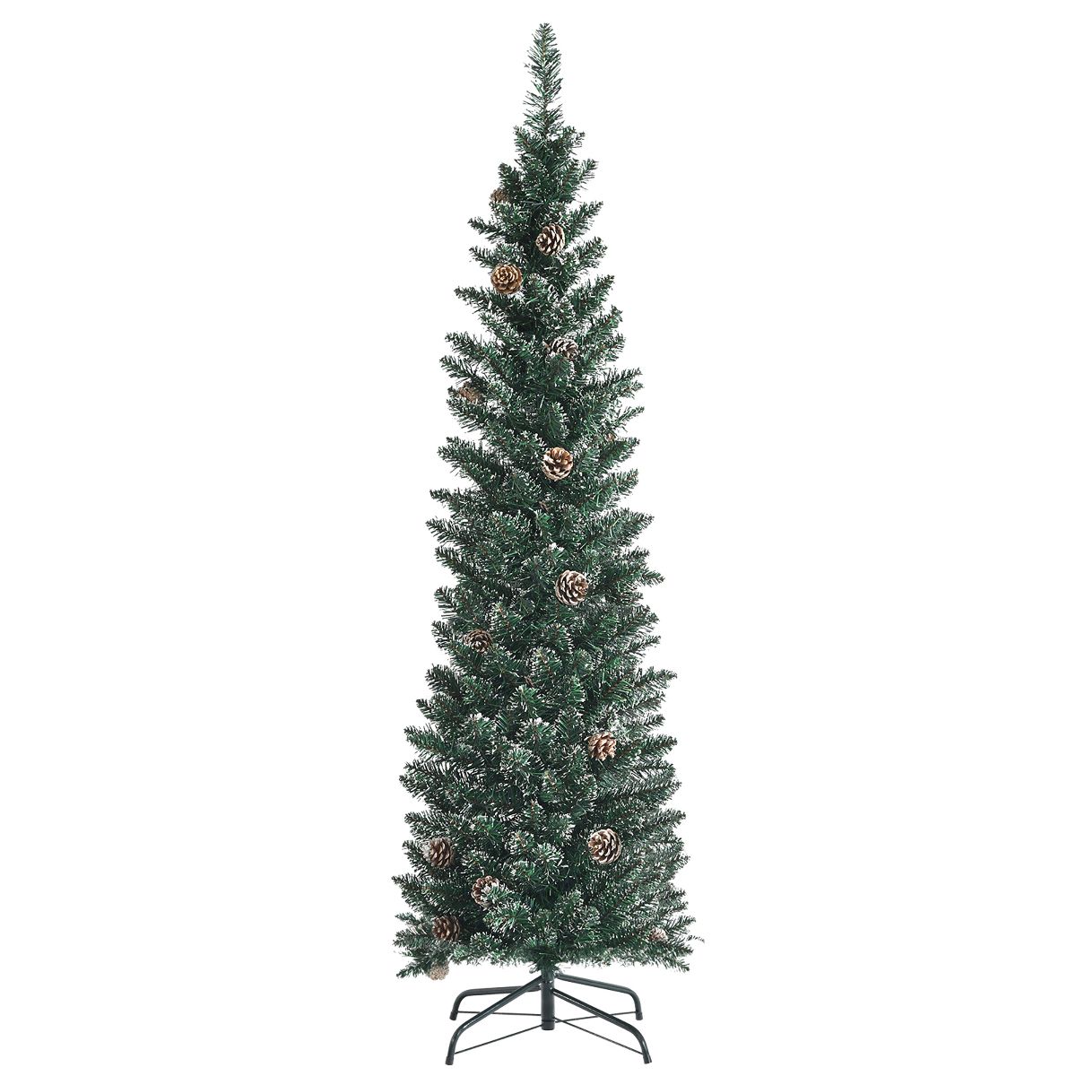 Costway 5ft/6ft/7ft Unlit Snowy Pvc Artificial Slim Christmas Pencil Tree With Pine Cones