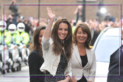 Kate Milddleton and Carole Middleton with Kate waving at royal fans