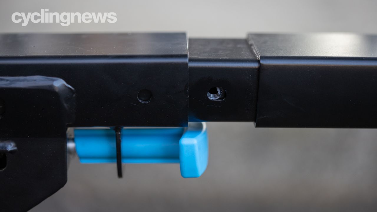 Rockymounts MonoRail Solo hitch bike rack detail of angle release lock