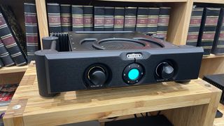 Chord Ultima Integrated amplifier on wooden hi-fi rack
