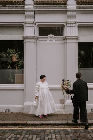 Bride in Molly Goddard wedding dress