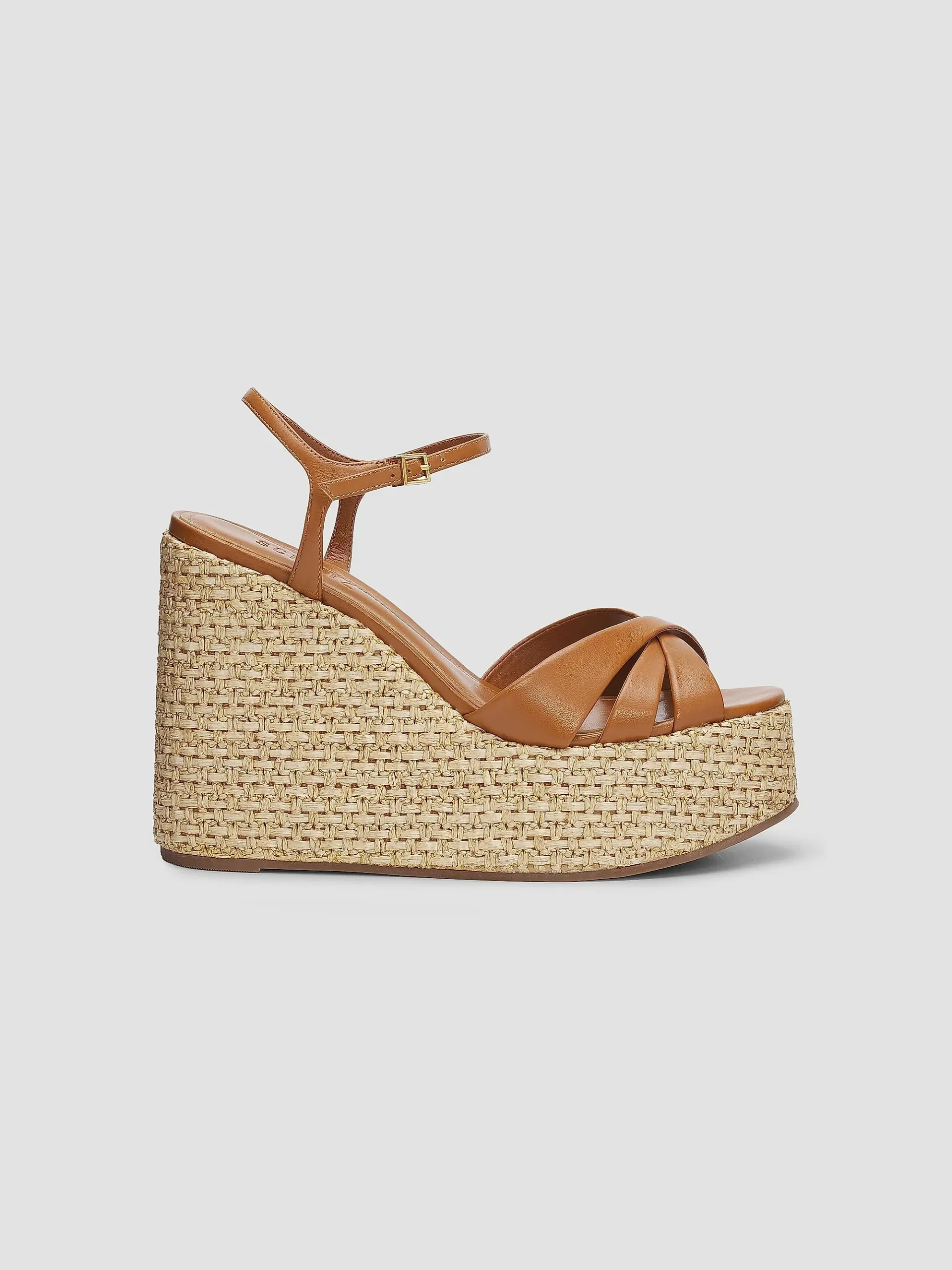Keefa 120mm Leather-Raffia Wedge Sandals