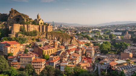 Tbilisi, the capital city of Georgia, in a morning sunrise