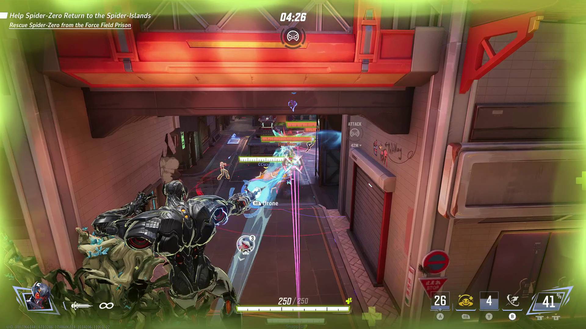 Marvel Rivals Ultron shooting enemies and teammates with nano ray team-up ability