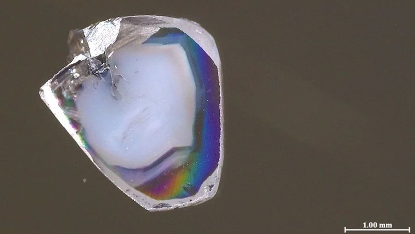 A close-up of a small diamond fragment
