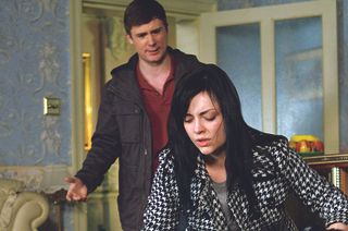 WARNING: Embargoed for publication until 00:00:01 on 23/02/2016 - Programme Name: Eastenders - TX: 29/02/2016 - Episode: 5237 (No. n/a) - Picture Shows: Lee begs Whitney to stay. Lee Carter (DANNY-BOY HATCHARD), Whitney Dean (SHONA MCGARTY) - (C) BBC - Photographer: Kieron McCarron