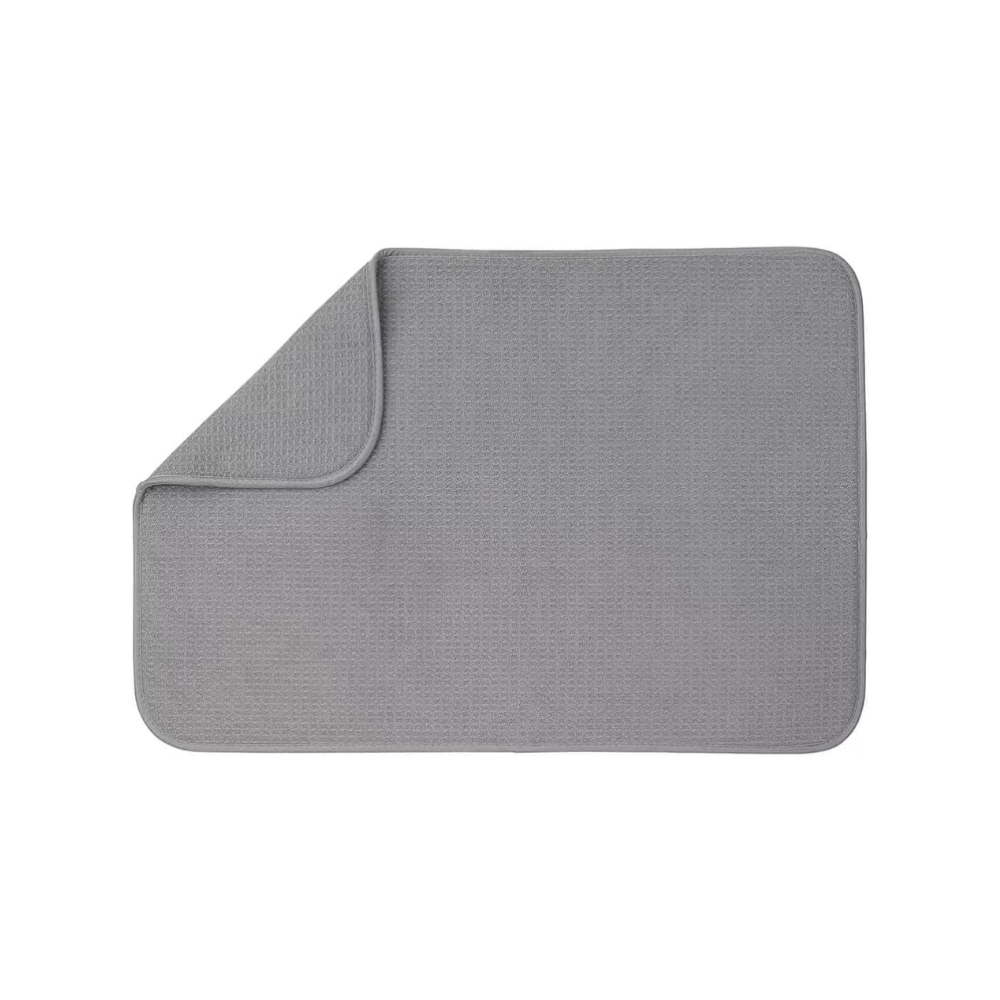 Microfibre Dish Drying Mat IN GREY WITH ONE CORNER FOLDED DOWN