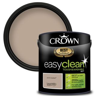 tin of Crown paint easyclean in Picnic Basket brown